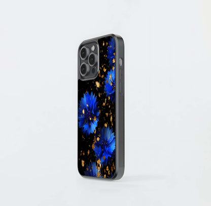 Midnight Cornflowers with Gold Flake Glass Case