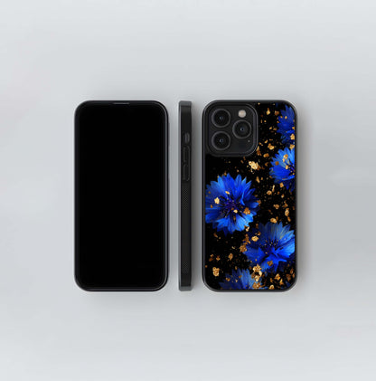 Midnight Cornflowers with Gold Flake Glass Case