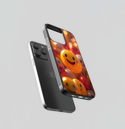 Floating 3D Smiley Face Emojis Glass Case