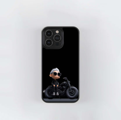 Chibi Biker on Black Glass Case