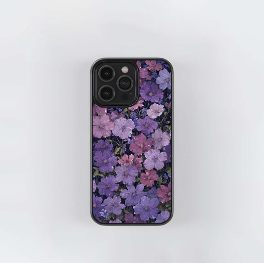 Twilight Field of Periwinkle Flowers Glass Case (