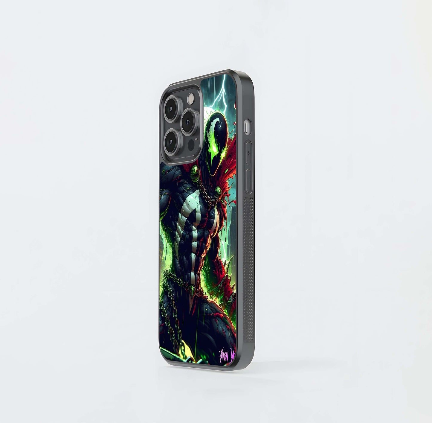 Spawn in Rain and Neon Green Lightning Glass Case