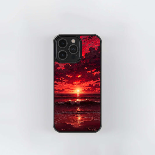 Fiery Red Ocean Glass Case