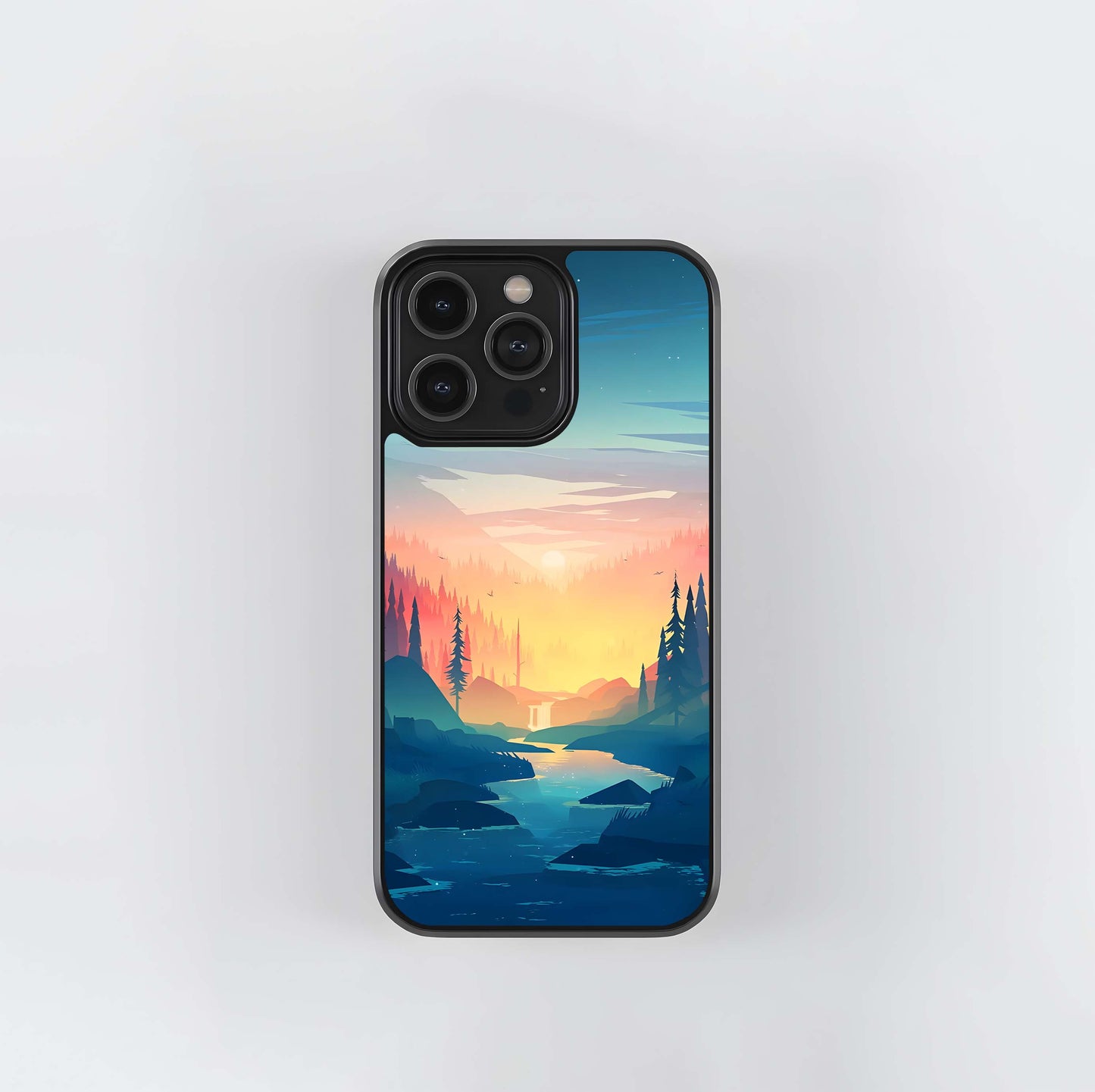 Minimalist Sunset River Valley Glass Case