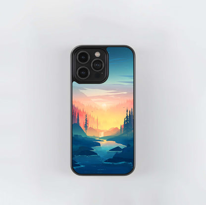 Minimalist Sunset River Valley Glass Case