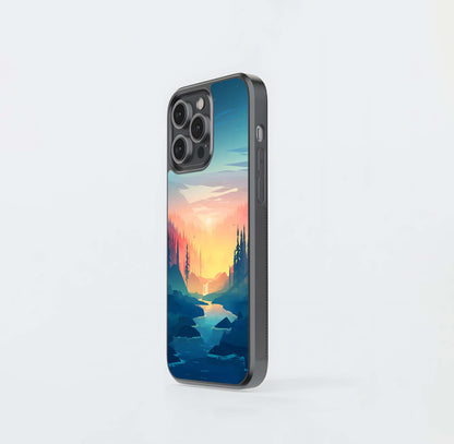 Minimalist Sunset River Valley Glass Case