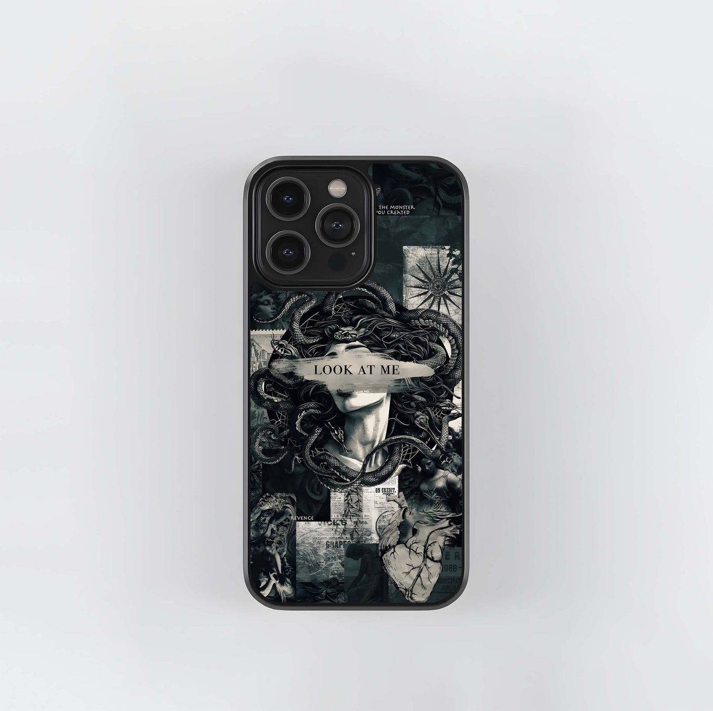 Monochrome Medusa Collage Glass Case