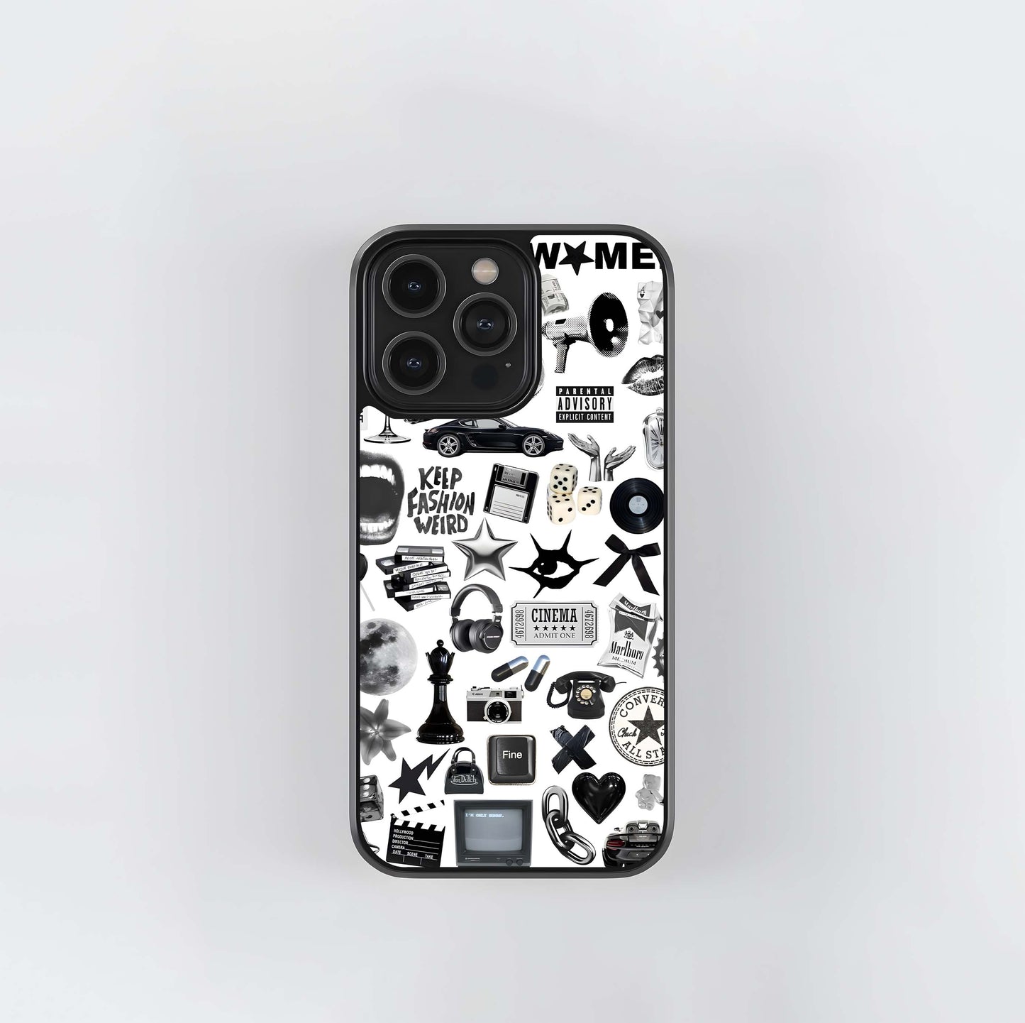 Monochrome Pop Culture Collage Glass Case