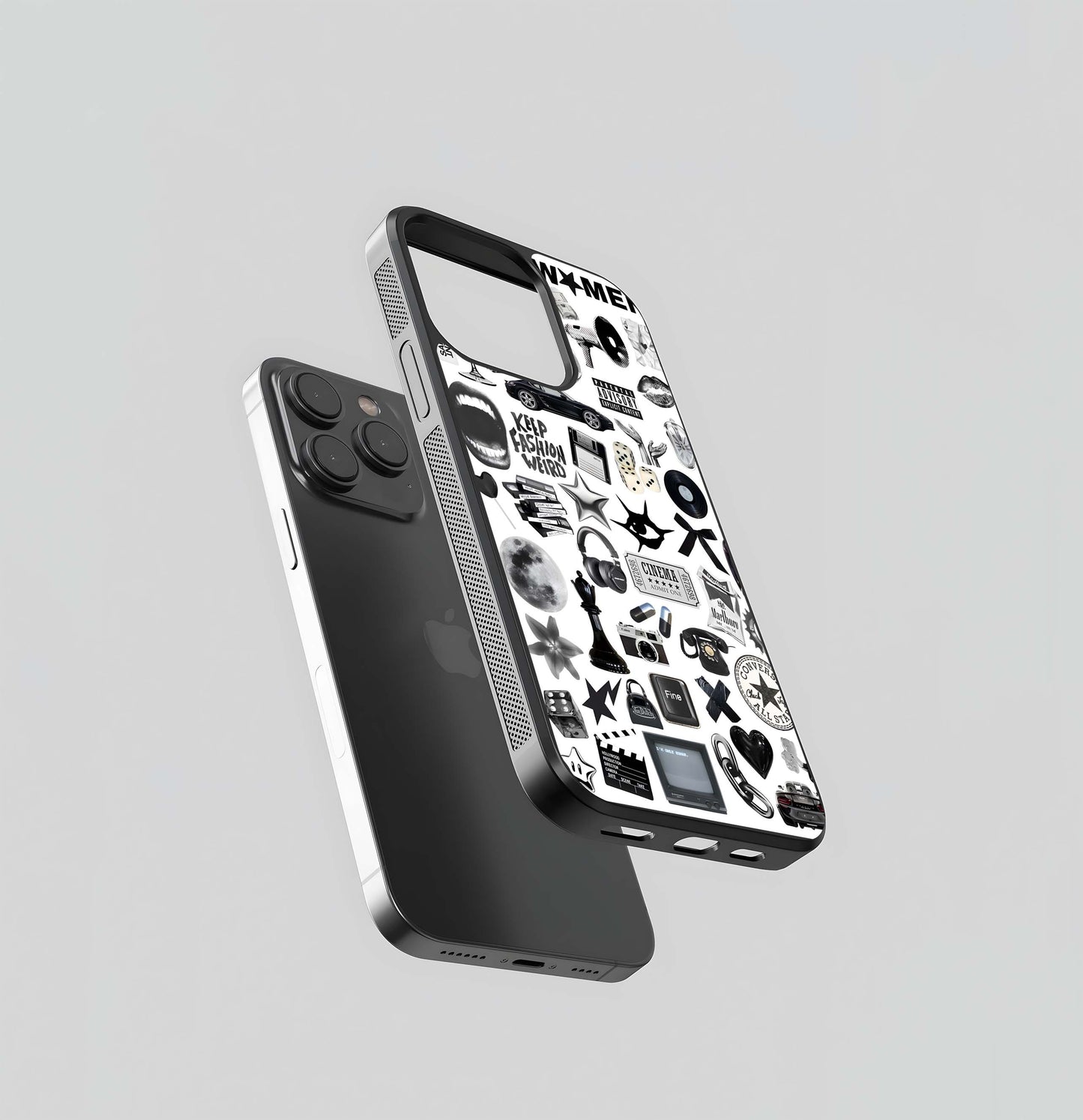 Monochrome Pop Culture Collage Glass Case