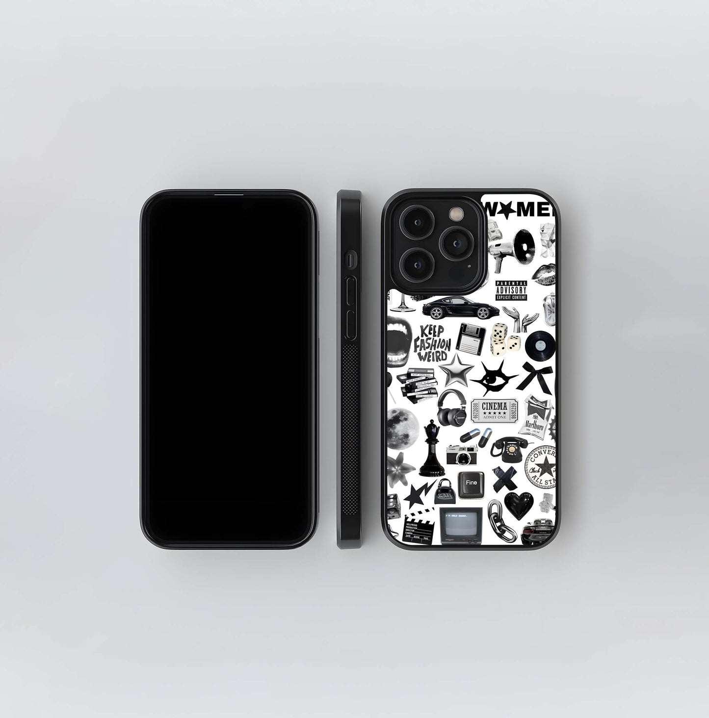 Monochrome Pop Culture Collage Glass Case