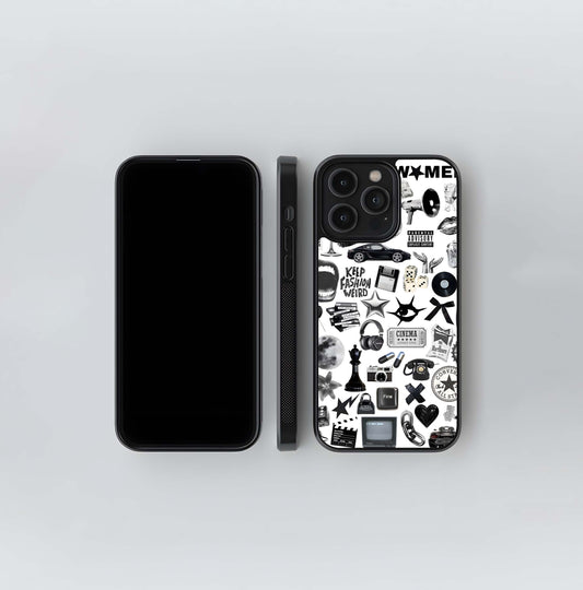 Monochrome Pop Culture Collage Glass Case