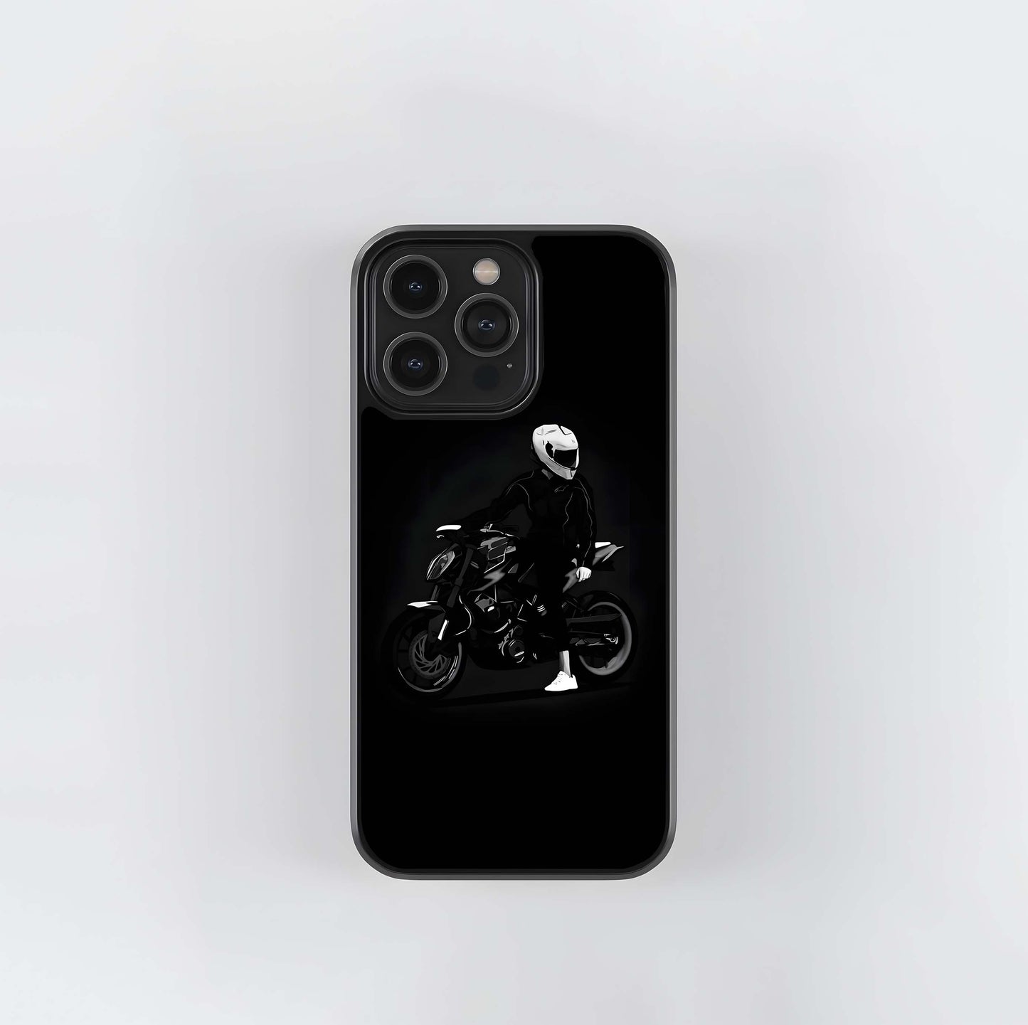 Monochrome Rider Silhouette Glass Case