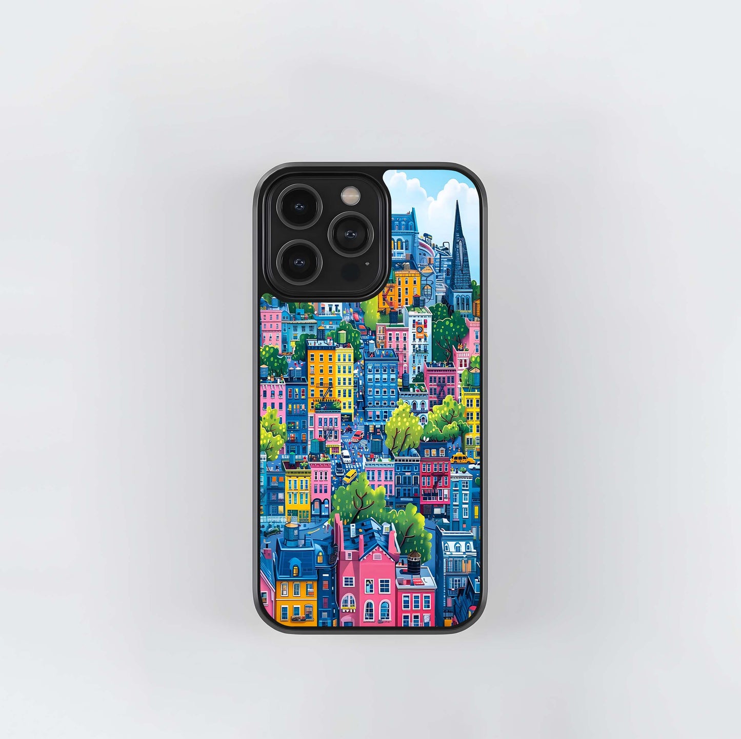 Cartoon Cityscape Glass Case