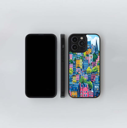 Cartoon Cityscape Glass Case