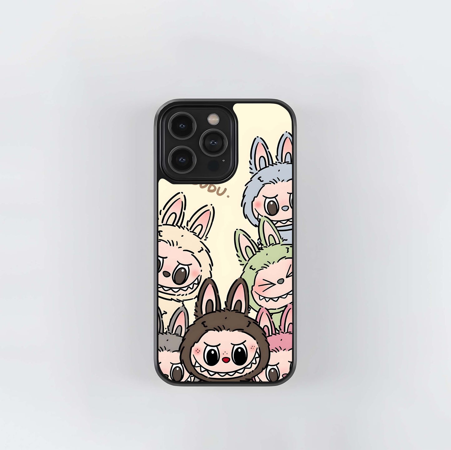 Cartoon Labubu Pattern Glass Case