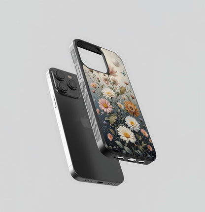 Moonlit Meadow of Mums and Daisies Glass Case