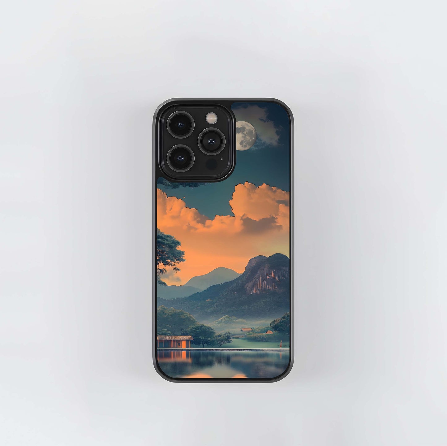 Moonlit Orange Dusk Lake Glass Case