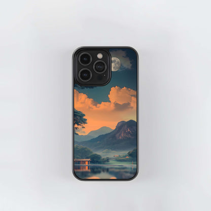 Moonlit Orange Dusk Lake Glass Case