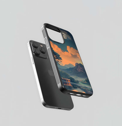 Moonlit Orange Dusk Lake Glass Case