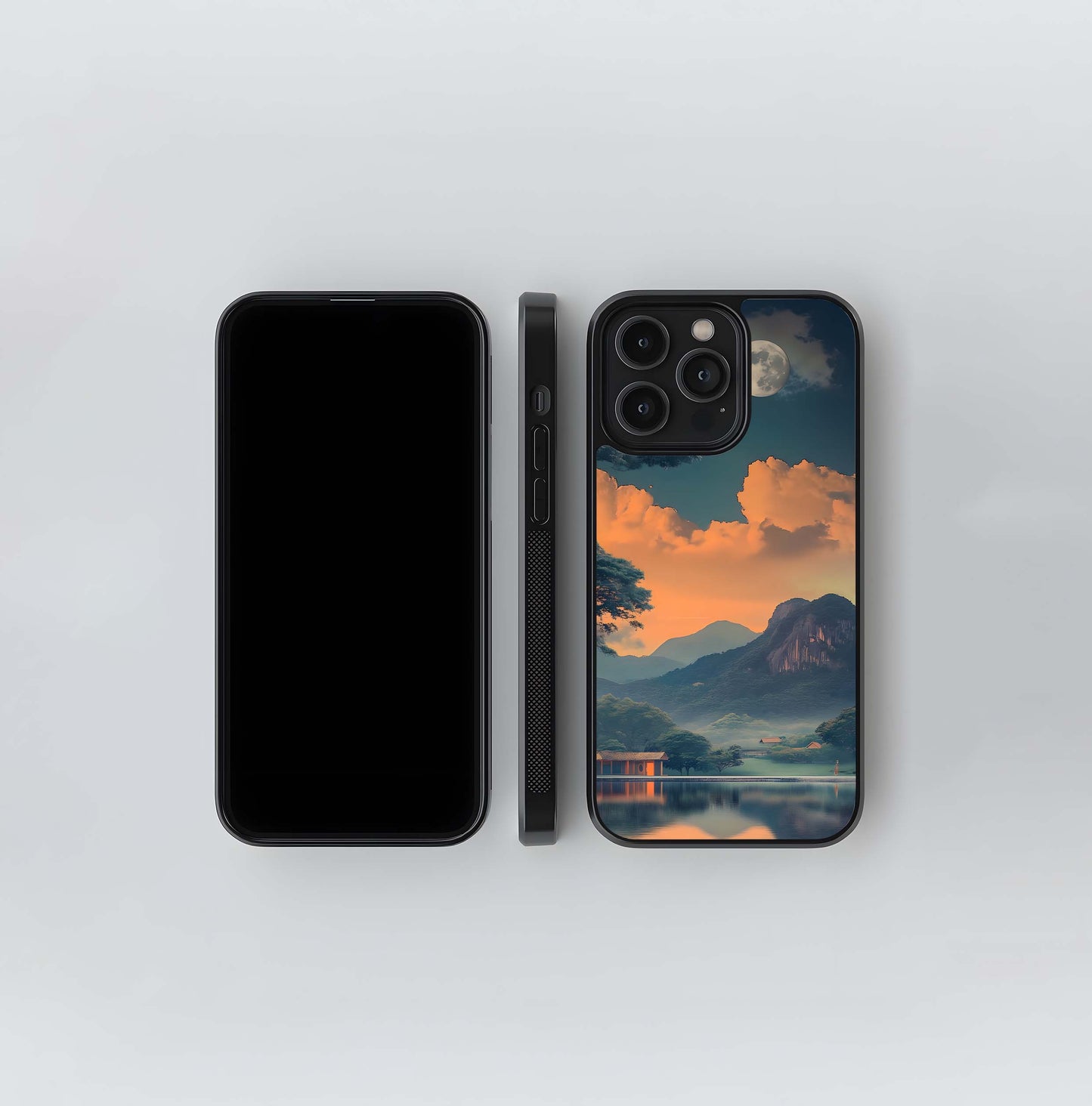 Moonlit Orange Dusk Lake Glass Case