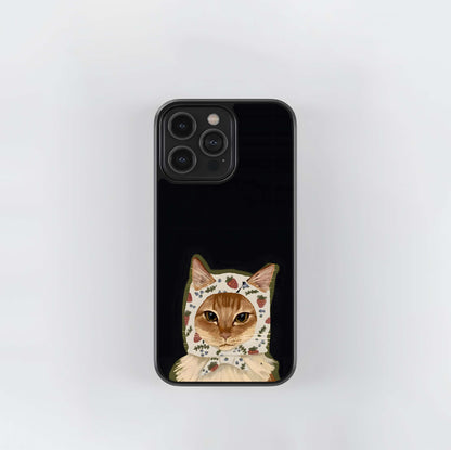 Cat in Strawberry Bonnet Glass Case