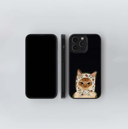 Cat in Strawberry Bonnet Glass Case