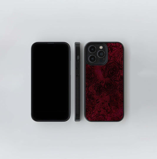 Maroon Damask Rose Velvet Glass Case
