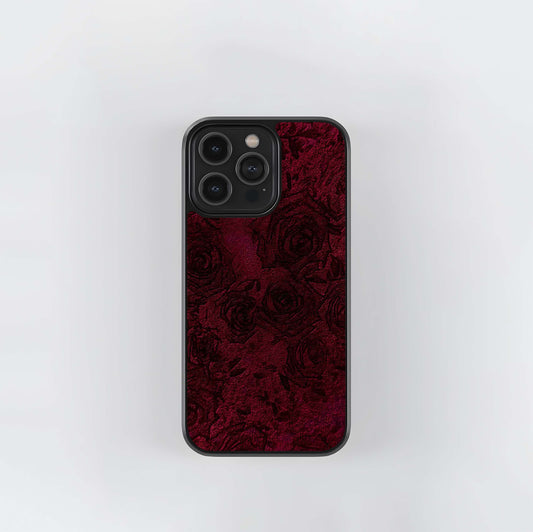 Maroon Damask Rose Velvet Glass Case