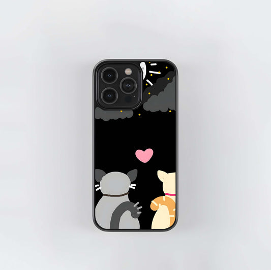 Cat Love Under Moon Glass Case