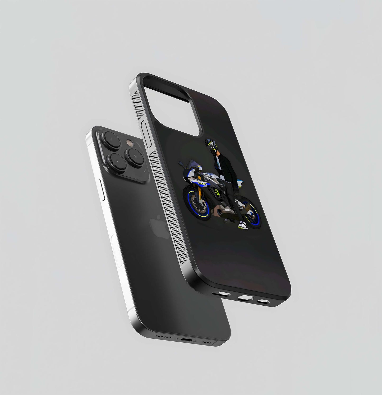 Motorcyclist with Blue and Yellow Sport Bike Glass Case