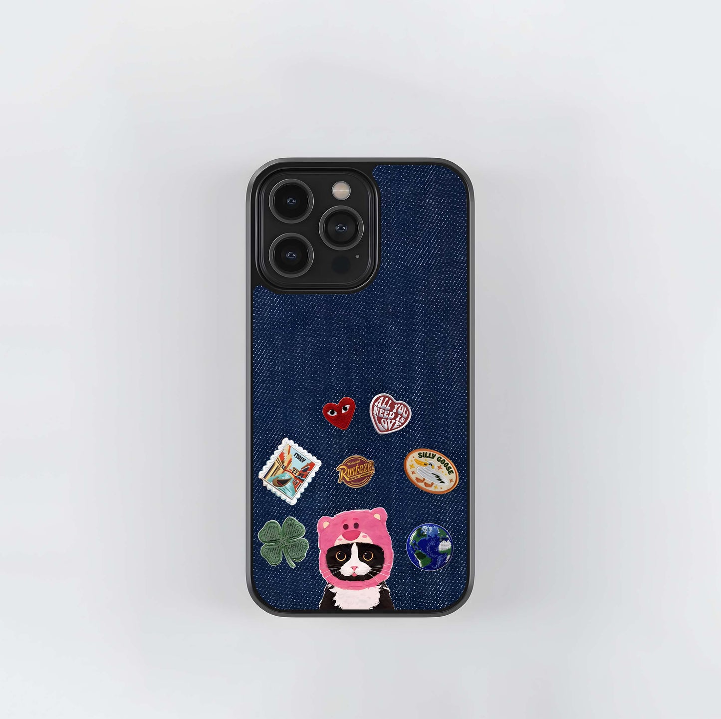 Cat Playful Denim Glass Case