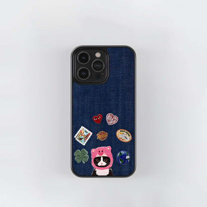 Cat Playful Denim Glass Case