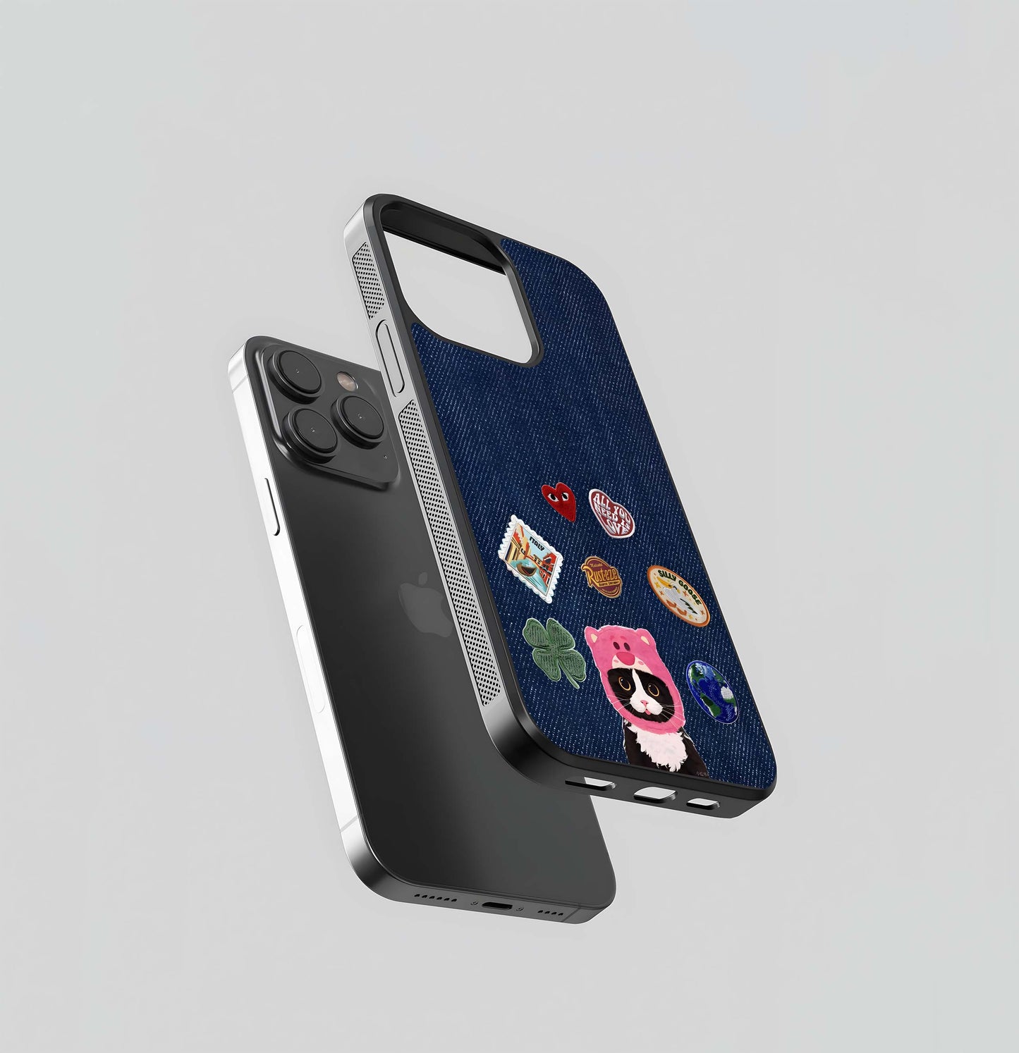 Cat Playful Denim Glass Case