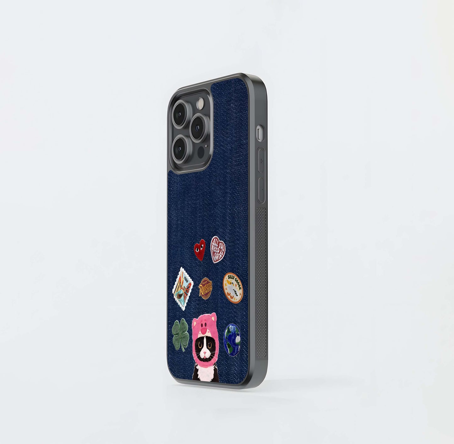 Cat Playful Denim Glass Case