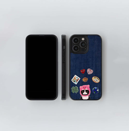Cat Playful Denim Glass Case