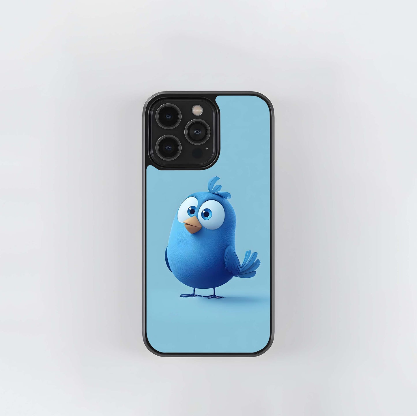 Chubby Blue Bird Mascot Glass Case