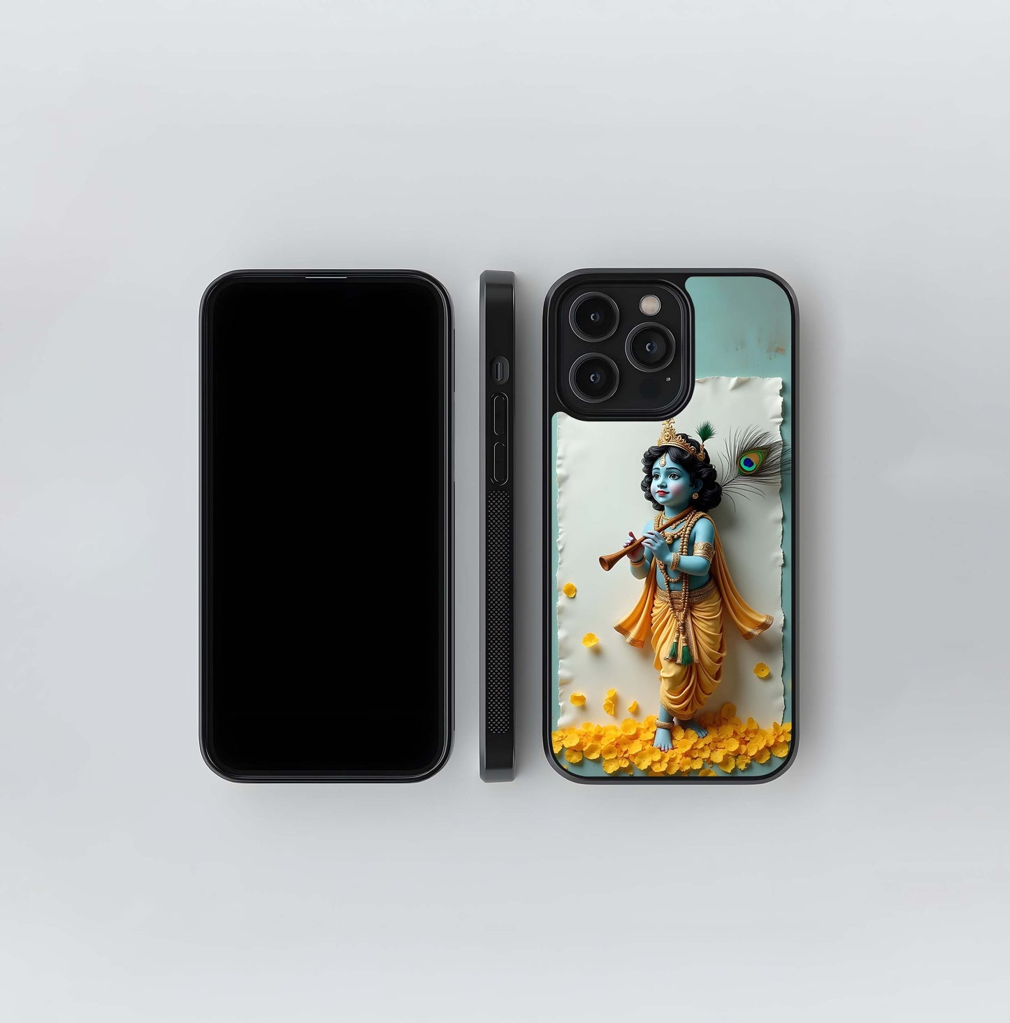 Cute Baby Krishna Flute Statue Glass Case