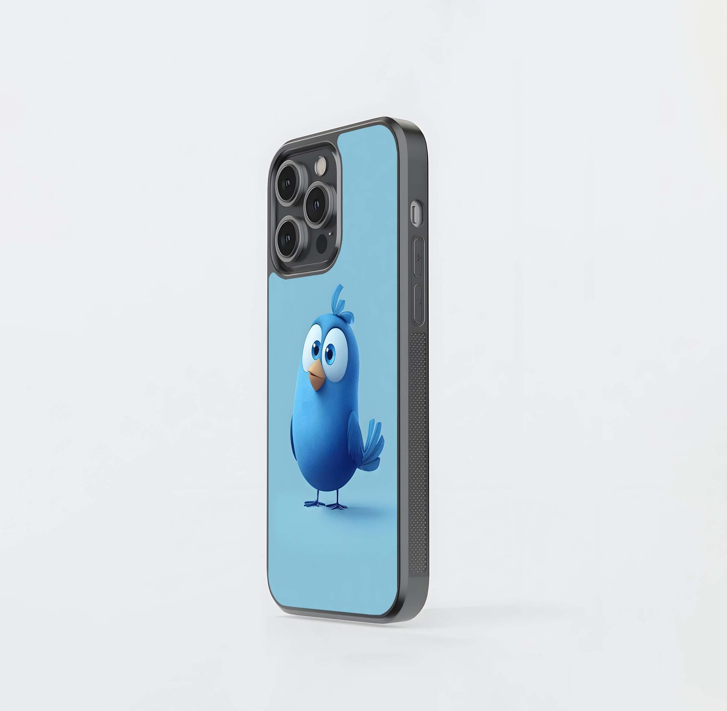 Chubby Blue Bird Mascot Glass Case