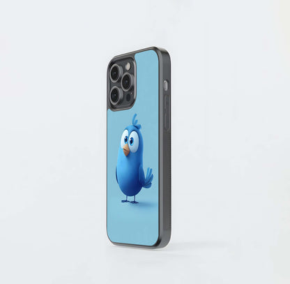 Chubby Blue Bird Mascot Glass Case