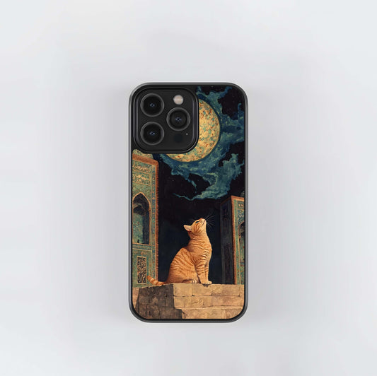 Cat Under Moon Glass Case