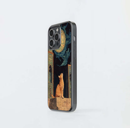 Cat Under Moon Glass Case