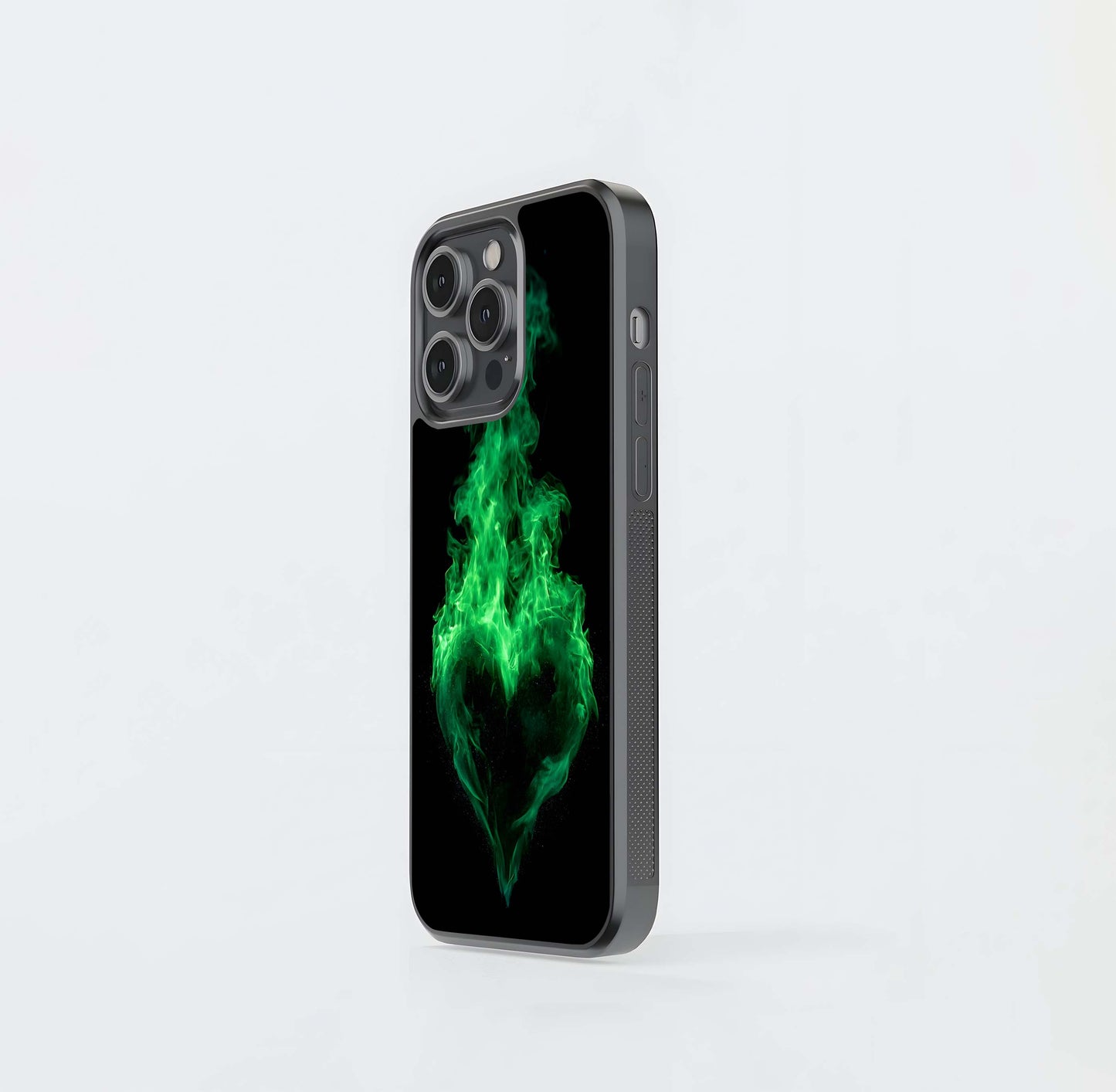 Green Fire Heart Glass Case