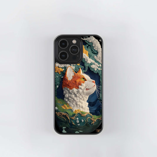 Textured Sea Wave Cat Portrait Glass Case