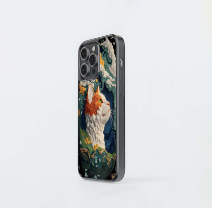 Textured Sea Wave Cat Portrait Glass Case