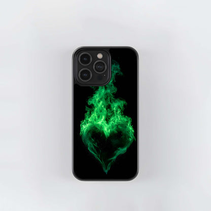 Green Fire Heart Glass Case