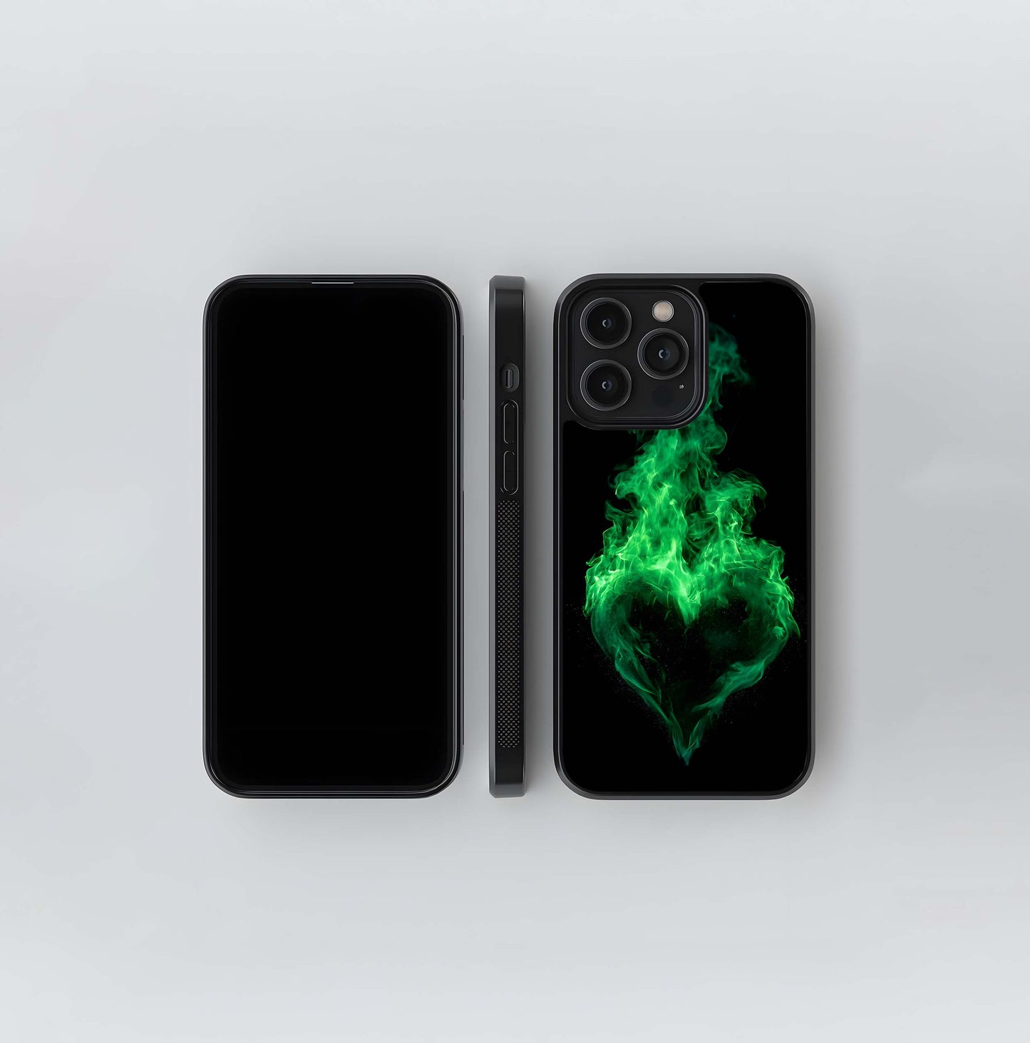 Green Fire Heart Glass Case