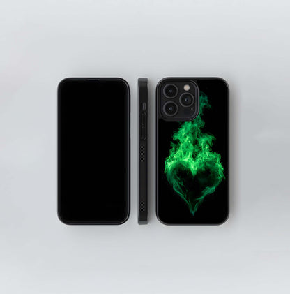Green Fire Heart Glass Case