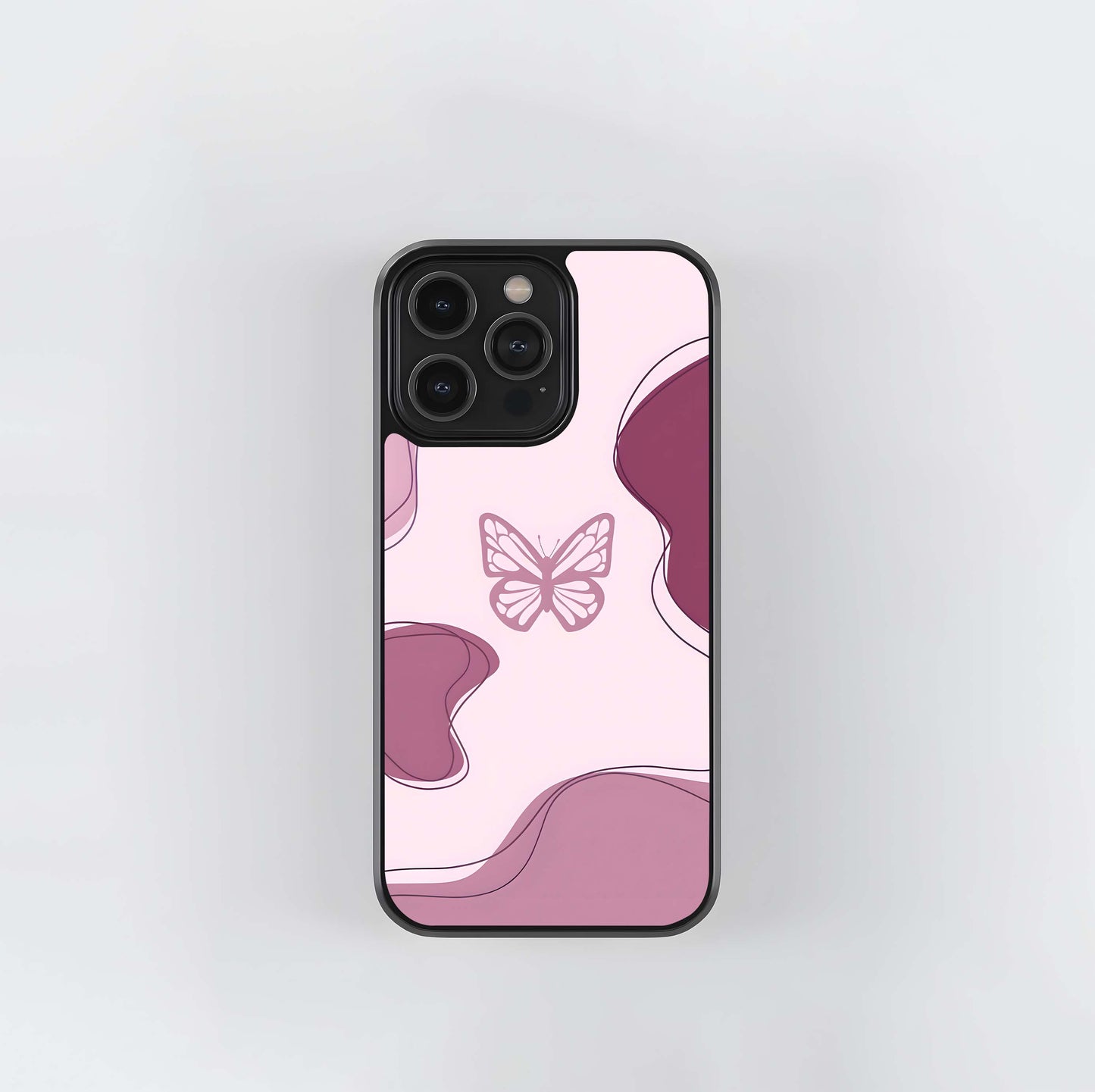 Aesthetic Pinkish Custom Name Butterfly Glass Case