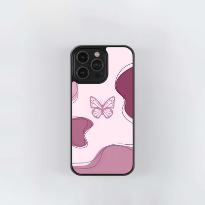 Aesthetic Pinkish Custom Name Butterfly Glass Case