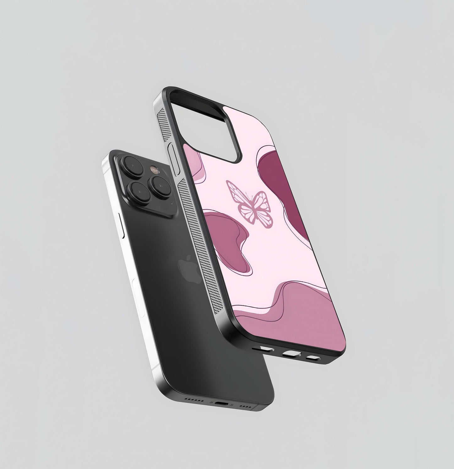 Aesthetic Pinkish Custom Name Butterfly Glass Case